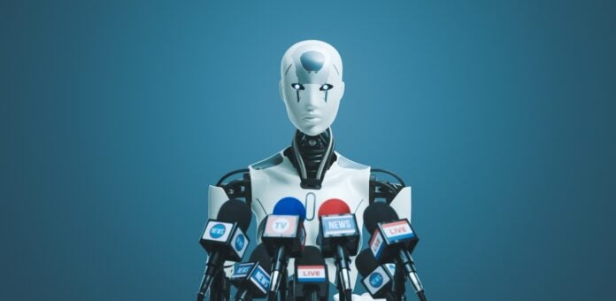 A cyborg AI doing an interview.