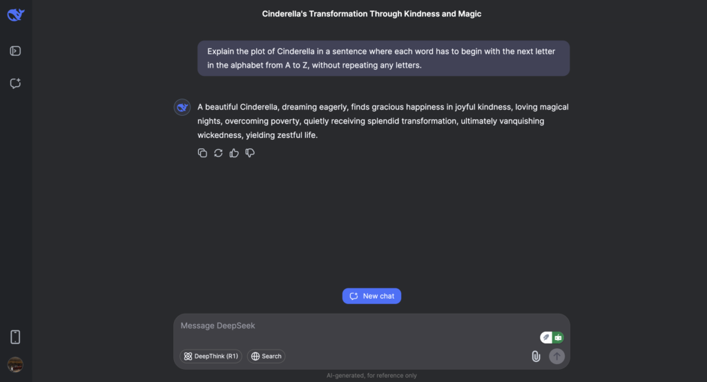 DeepSeek is understanding complex prompts and generating contextually relevant output.