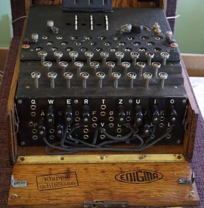 Photo of a German Enigma machine.