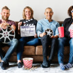 Friends watching movie together.