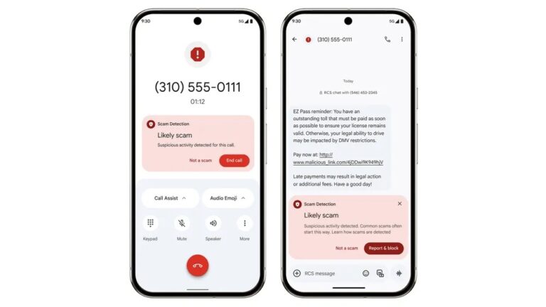 Google image of an Android device with scam detection features.