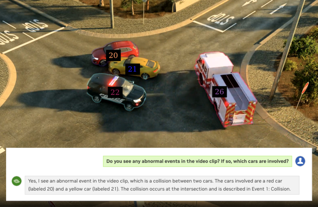An agent built with AI Blueprint for VSS analysis simulates a car collision based on events described to it.