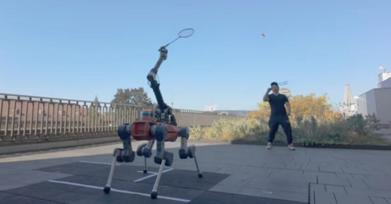 ANYmal-D robot playing badminton.