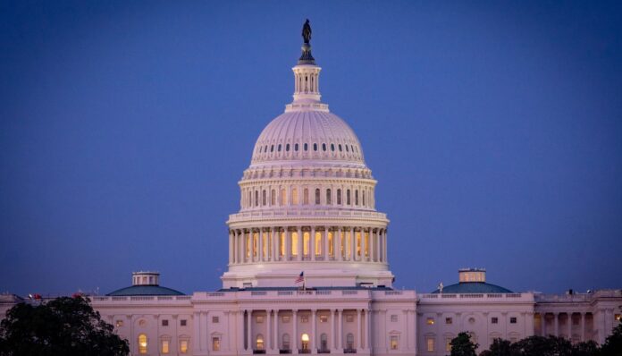 US Capitol Building at night