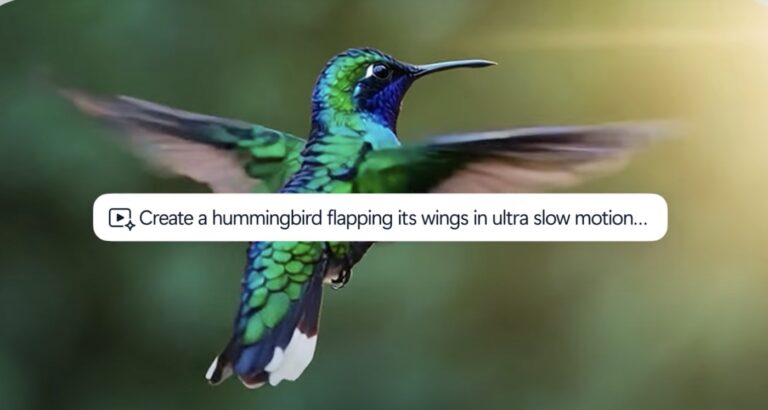 Screenshot of Microsoft Bing Video Creator demo featuring a hummingbird.