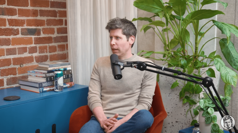 Screenshot of Sam Altman during a podcast interview with Theo Von.