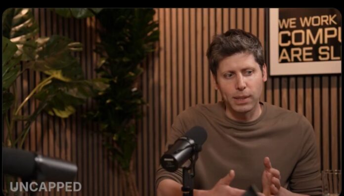 Screenshot of OpenAI CEO Sam Altman speaking on the Uncapped with Jack Altman podcast.