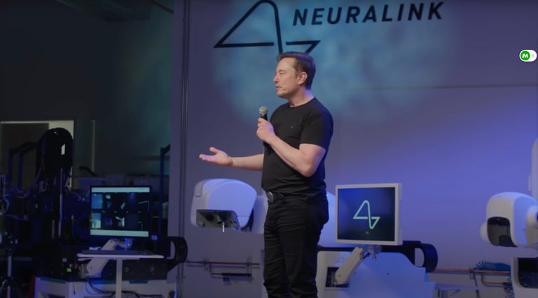 Elon Musk during a Neuralink update presentation in the summer of 2025.