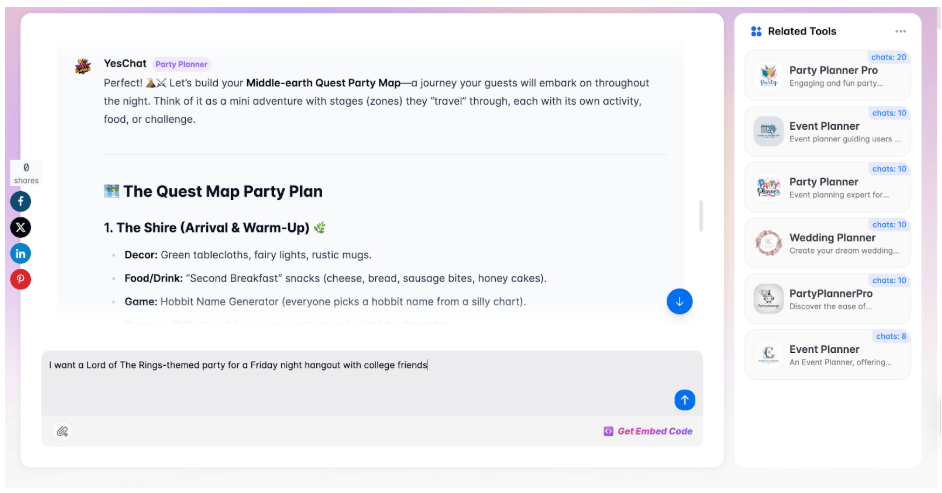 AI Chat Party Planning AI