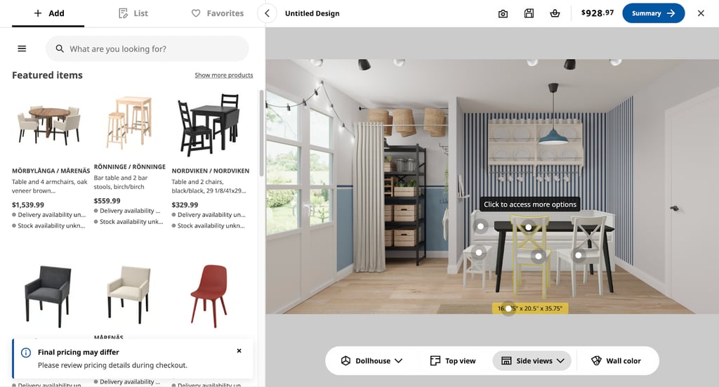 IKEA Kreativ previews furniture in a realistic room layout before you make a purchase.