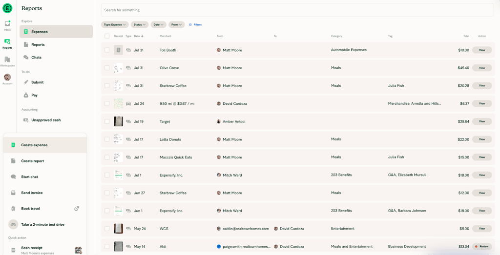 Expensify tracker for expenses.