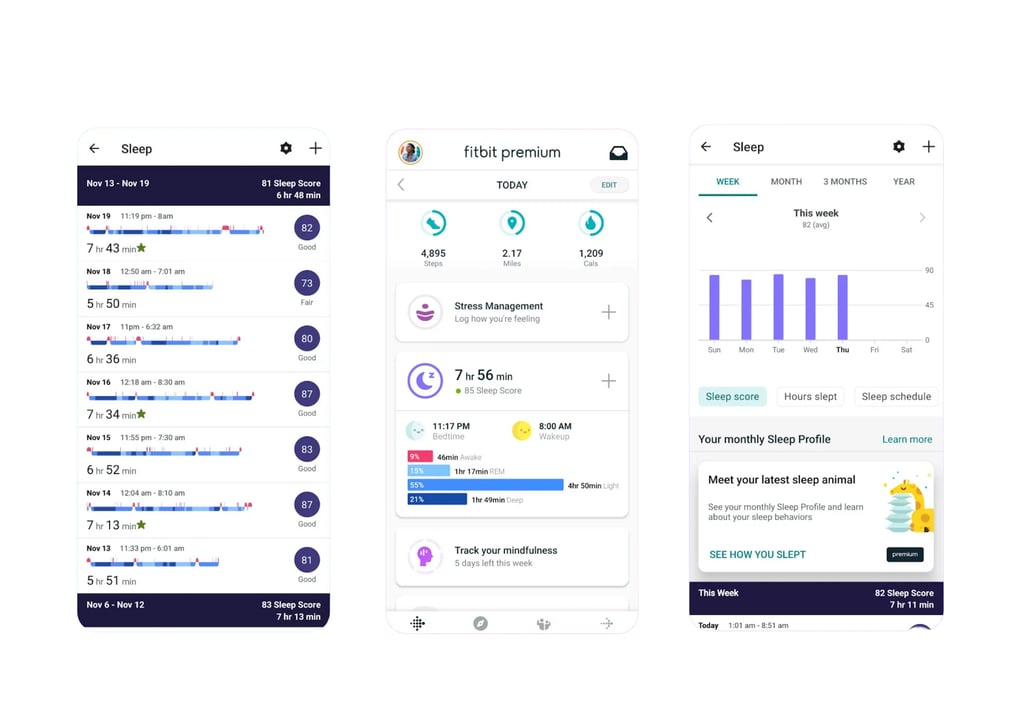 Fitbit tracks sleep quality, daily activity, stress levels, and wellness metrics with AI-powered insights to help you optimize your health goals.