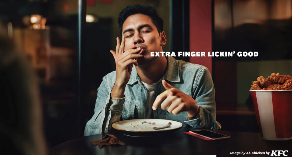 A man with six fingers eating a fried chicken