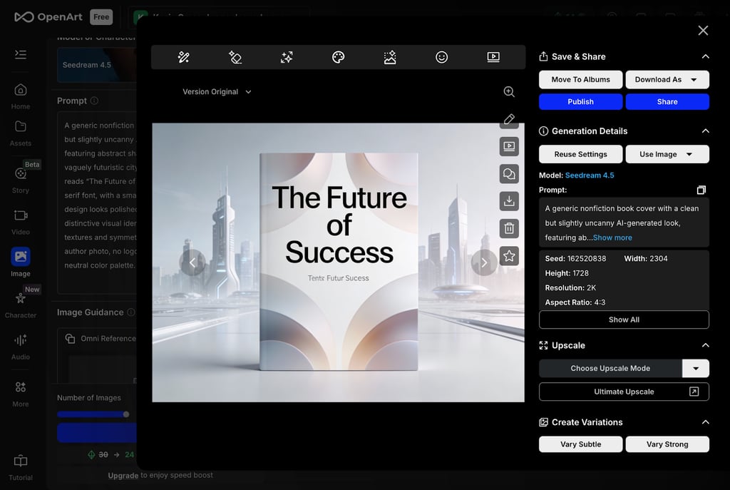 Generative AI tool designing a book cover.