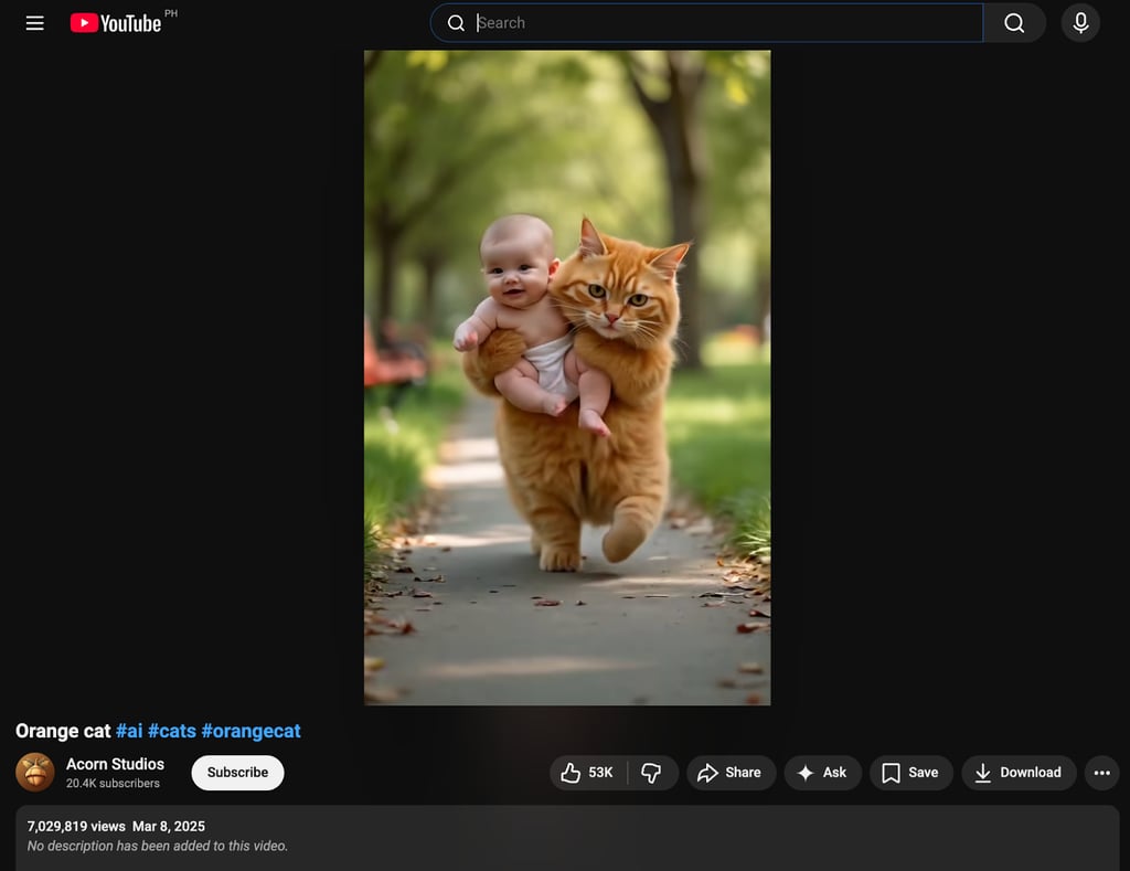 A YouTube video of a cat carrying a human baby.