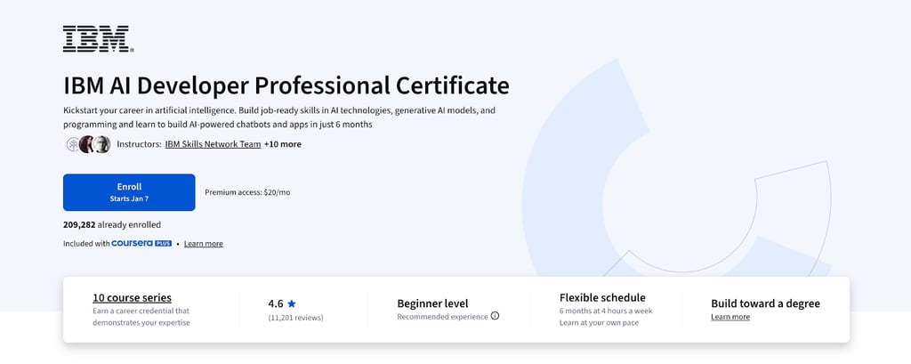 IBM AI Developer Professional Certificate from Coursera.