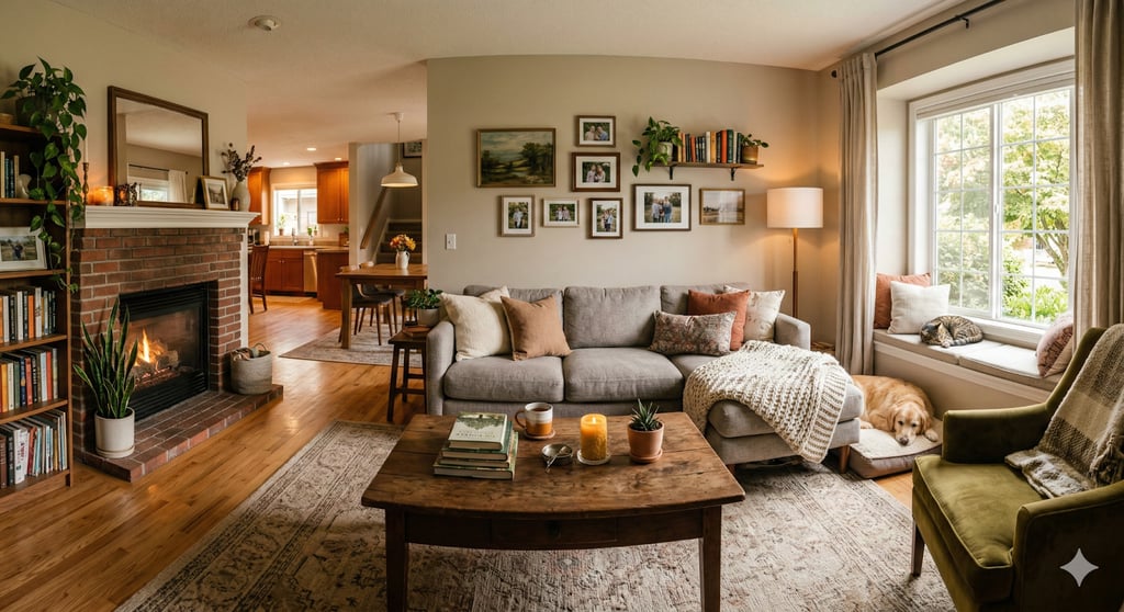 Gemini generated image of a cozy living room.